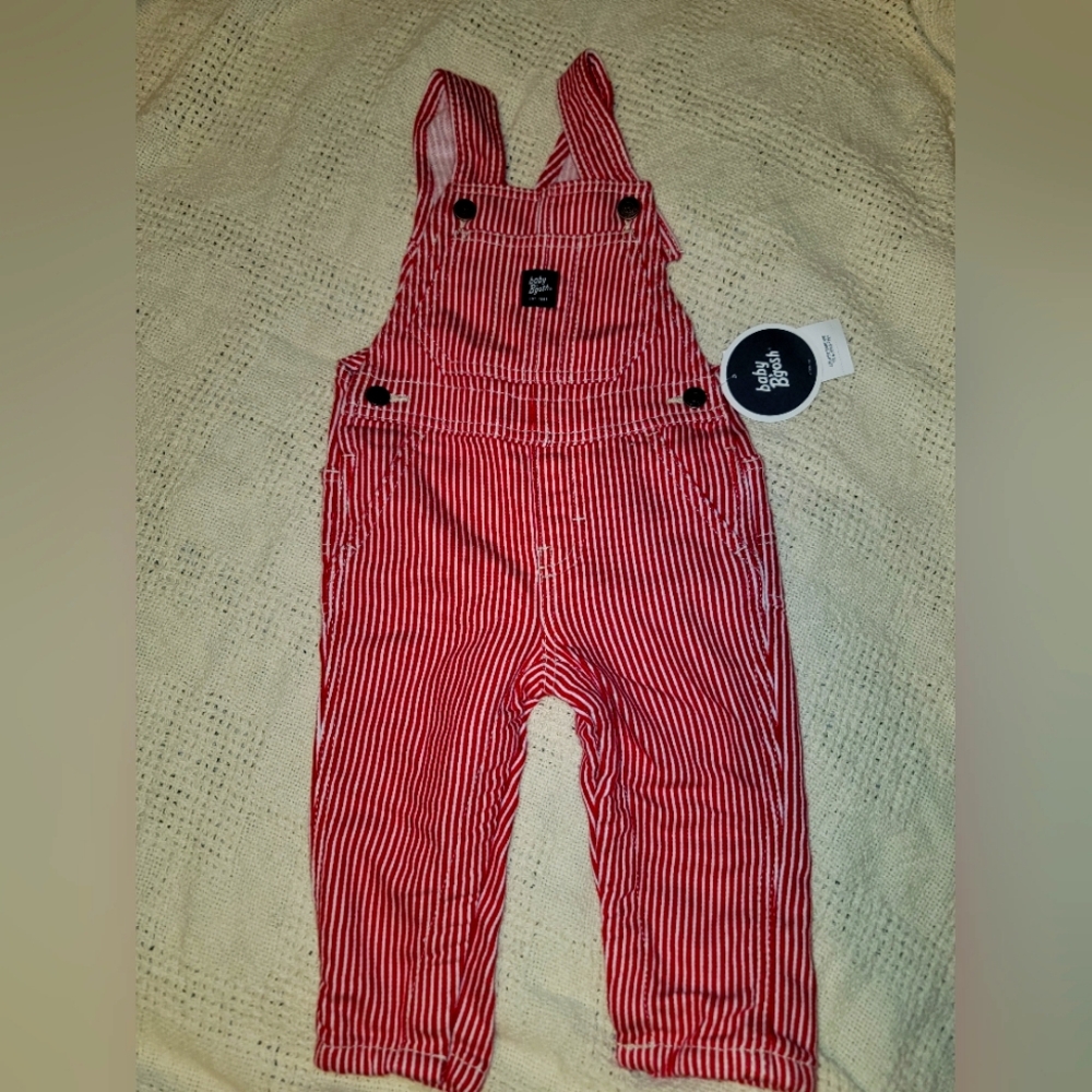 Baby B'gosh red and white overalls